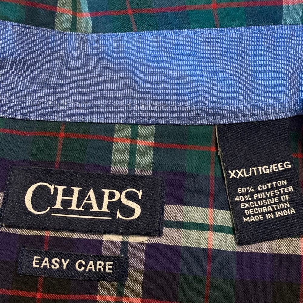 Chaps Men’s XXL Navy/Green Plaid Long Sleeve Shirt - Picture 5 of 6